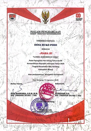 Piagam Juara 3 Lomba Kebersihan HUT RI KE 80